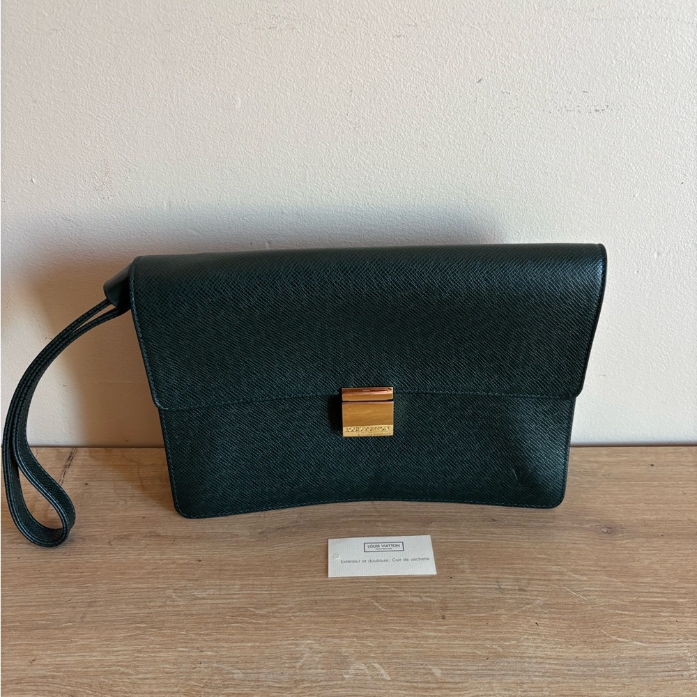 Louis Vuitton Black Wristlet Clutch with Gold Hardware